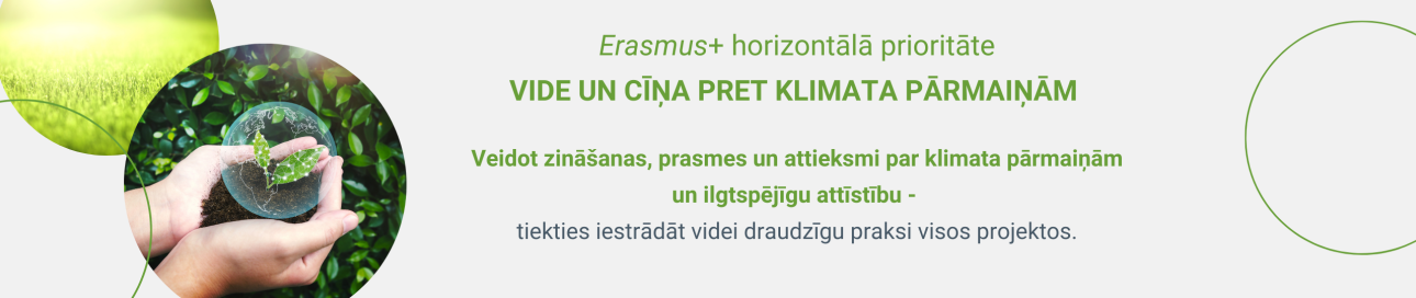 Rokās zeme ar augu, Erasmus+ prioritāte par vidi