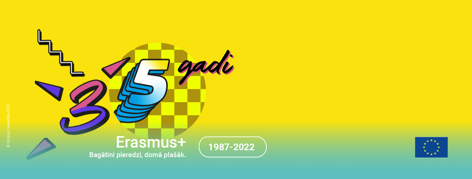 Erasmus-35-banneris Attēlā redzams Erasmus+ 35 gadu banneris