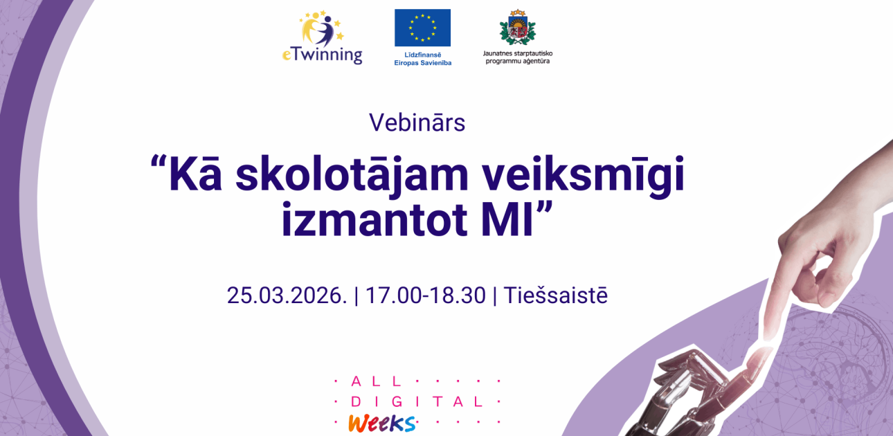 Skolotājus aicina pieteikties dalībai vebinārā “Kā skolotājam veiksmīgi izmantot MI”