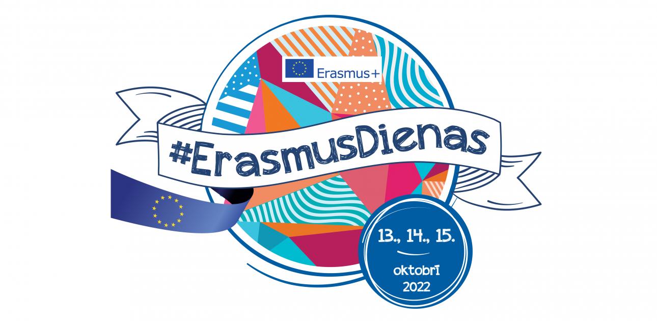 Attēlots Erasmus dienu 2022. gada logo ar norises datumiem