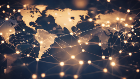 Pasaules karte, tīklošanās punkti, kas savienoti savstarpēji