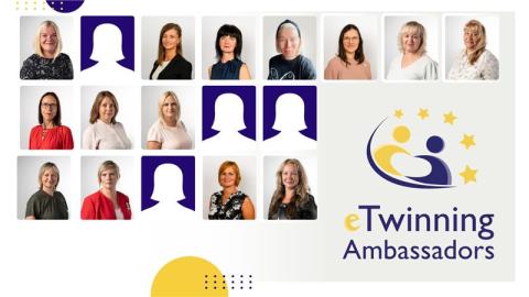 Dažādas profila buldes, eTwinning logo, vēstnieki