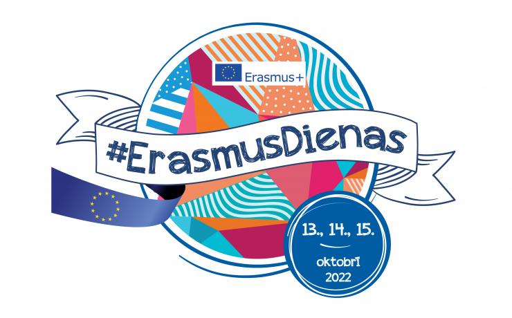Attēlots Erasmus dienu 2022. gada logo ar norises datumiem